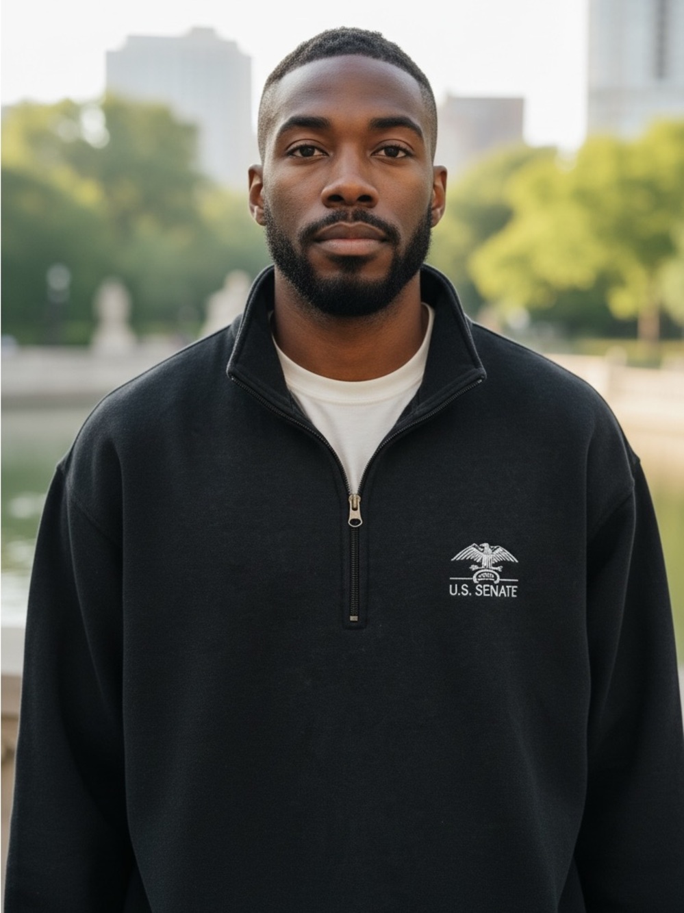 Black Quarter-Zip Lightweight Shirt Jacket